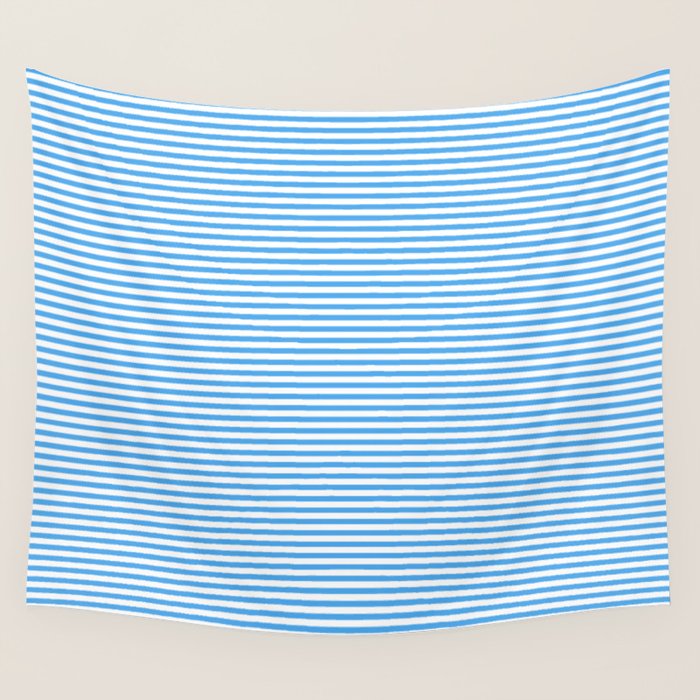 Thin Stripes Blue and White Striped Pattern Wall Tapestry Gallery Image 4
