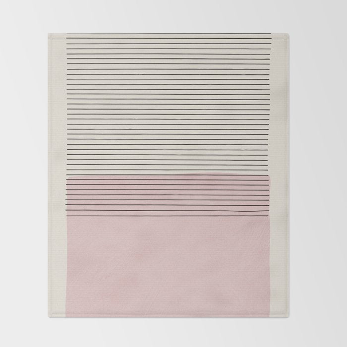 Minimalist Pink Color Block Black Line Throw Blanket Gallery Image 2