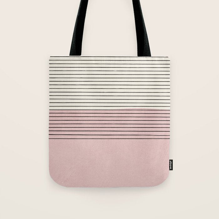 Minimalist Pink Color Block Black Line Tote Bag Gallery Image 1