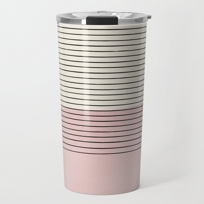 Minimalist Pink Color Block Black Line Travel Mug Gallery Image 1