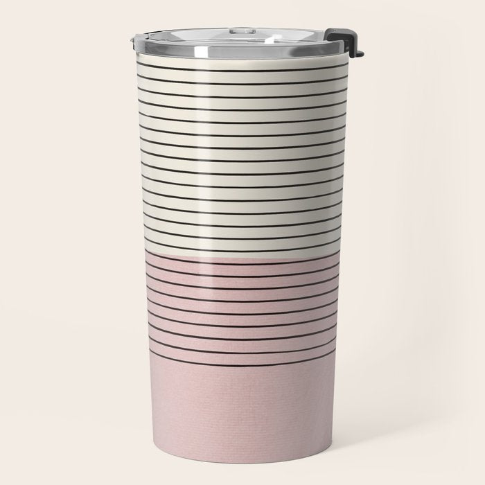 Minimalist Pink Color Block Black Line Travel Mug Gallery Image 2