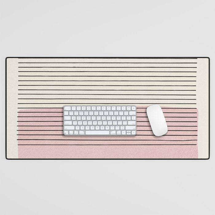 Minimalist Pink Color Block Black Line Desk Mat Gallery Image 1