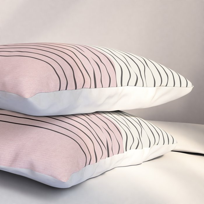 Minimalist Pink Color Block Black Line Pillow Sham Gallery Image 3