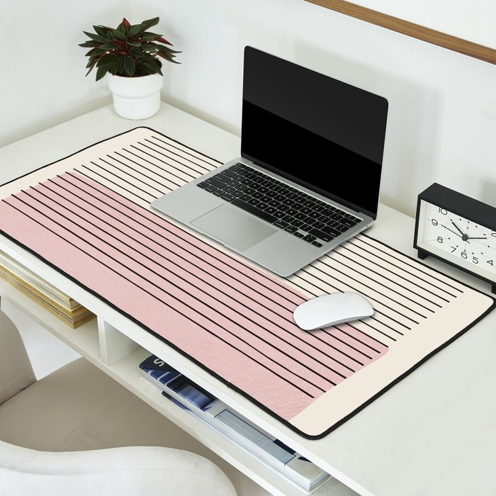 Minimalist Pink Color Block Black Line Desk Mat Gallery Image 2