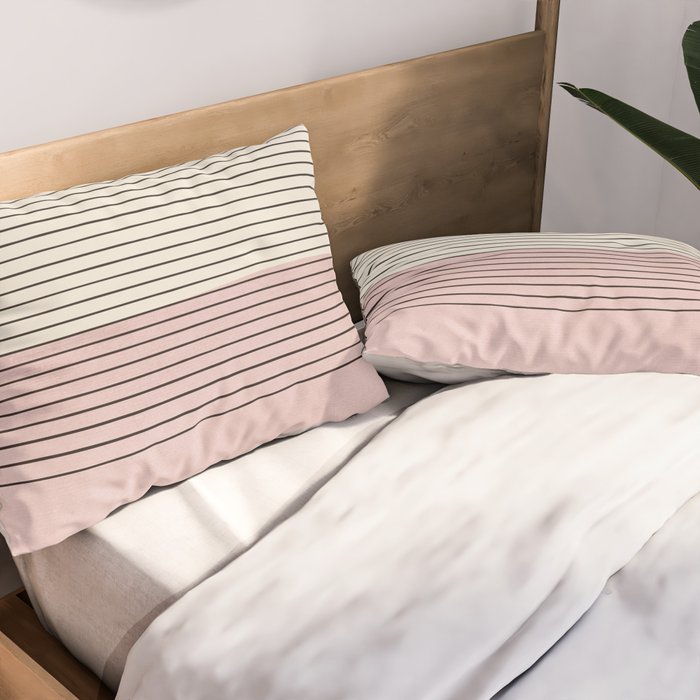 Minimalist Pink Color Block Black Line Pillow Sham Gallery Image 2
