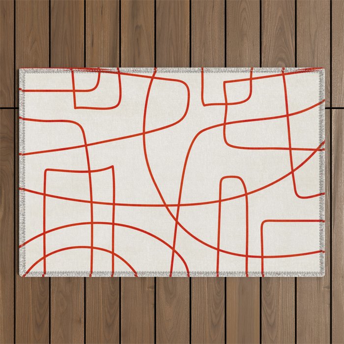 Red Line Art Abstract Minimalist Artwork Outdoor Rug Gallery Image 1