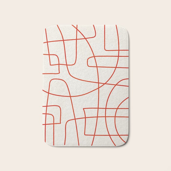 Red Line Art Abstract Minimalist Artwork Bath Mat Gallery Image 1