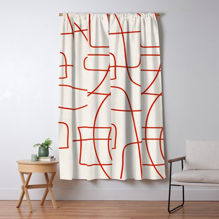Red Line Art Abstract Minimalist Artwork Window Curtain Gallery Image 5