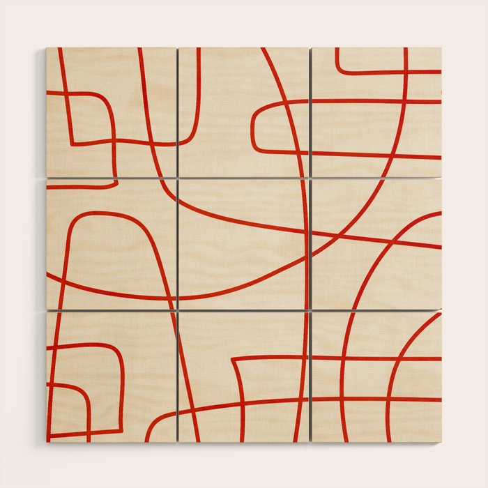 Red Line Art Abstract Minimalist Artwork Wood Wall Art Gallery Image 1