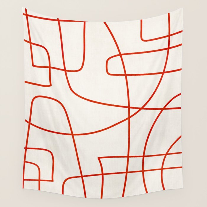 Red Line Art Abstract Minimalist Artwork Wall Tapestry Gallery Image 4