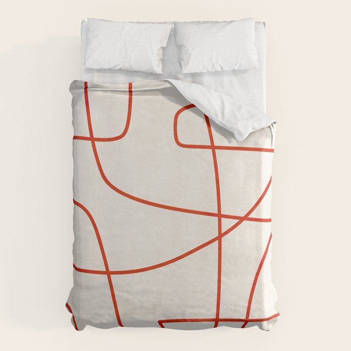Red Line Art Abstract Minimalist Artwork Duvet Cover Gallery Image 6