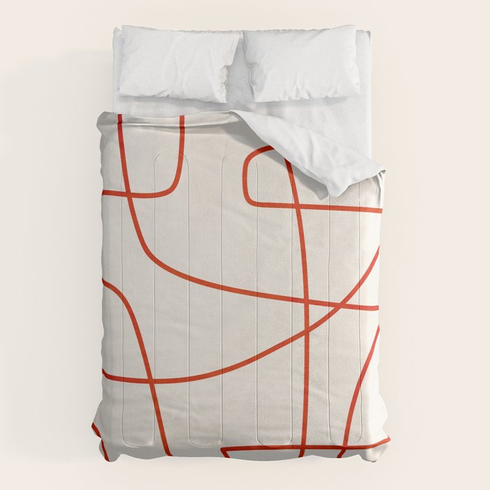 Red Line Art Abstract Minimalist Artwork Comforter Gallery Image 6