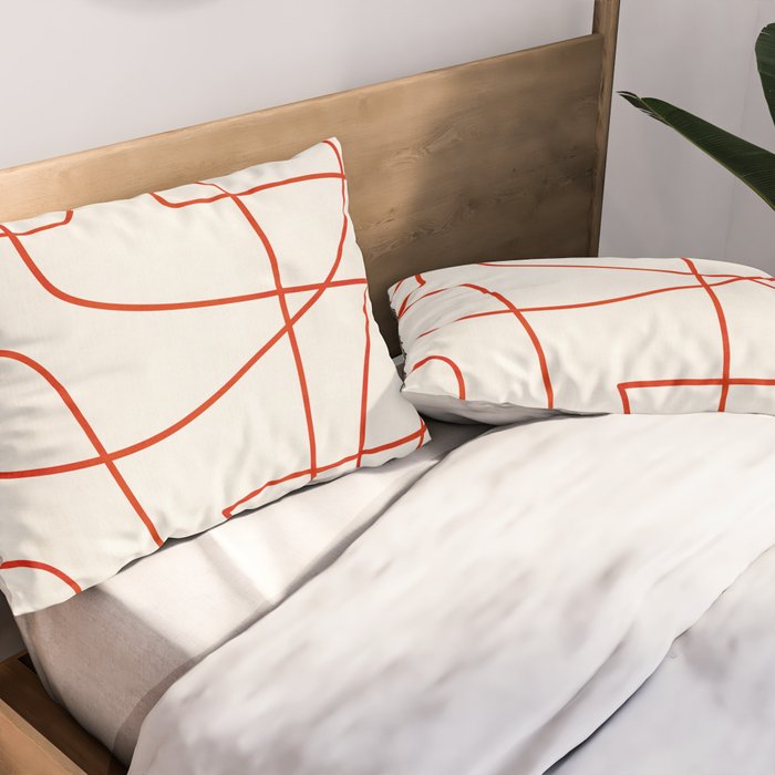 Red Line Art Abstract Minimalist Artwork Pillow Sham Gallery Image 2