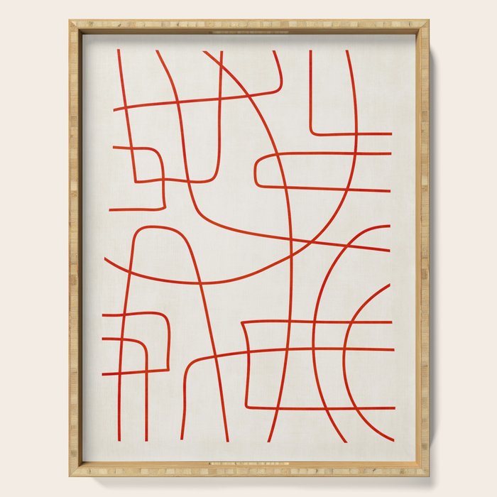 Red Line Art Abstract Minimalist Artwork Serving Tray Gallery Image 1