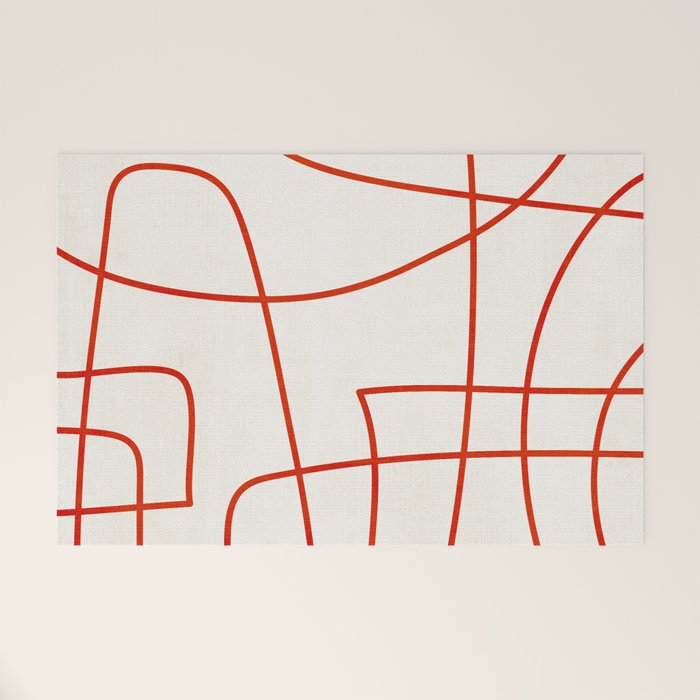 Red Line Art Abstract Minimalist Artwork Welcome Mat Gallery Image 1