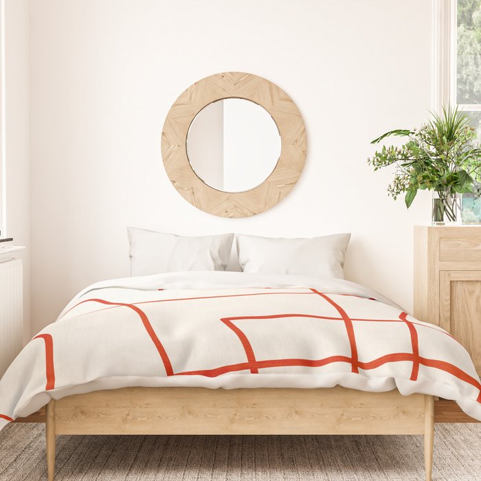 Red Line Art Abstract Minimalist Artwork Duvet Cover Gallery Image 3