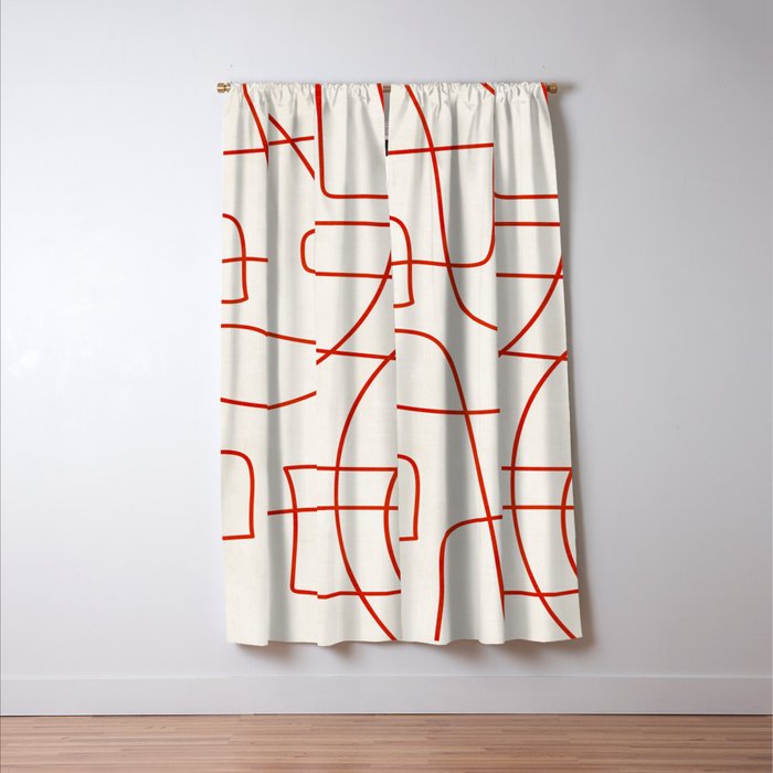 Red Line Art Abstract Minimalist Artwork Window Curtain Gallery Image 3
