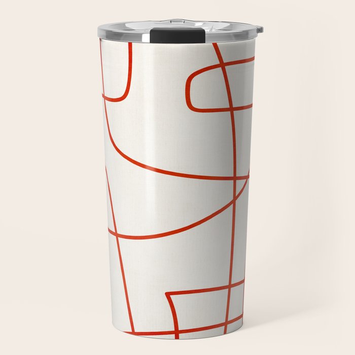 Red Line Art Abstract Minimalist Artwork Travel Mug Gallery Image 1