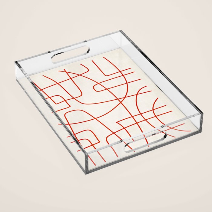 Red Line Art Abstract Minimalist Artwork Acrylic Tray Gallery Image 1