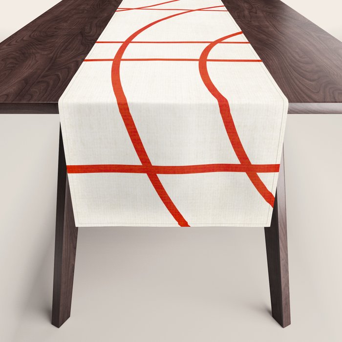 Red Line Art Abstract Minimalist Artwork Table Runner Gallery Image 1