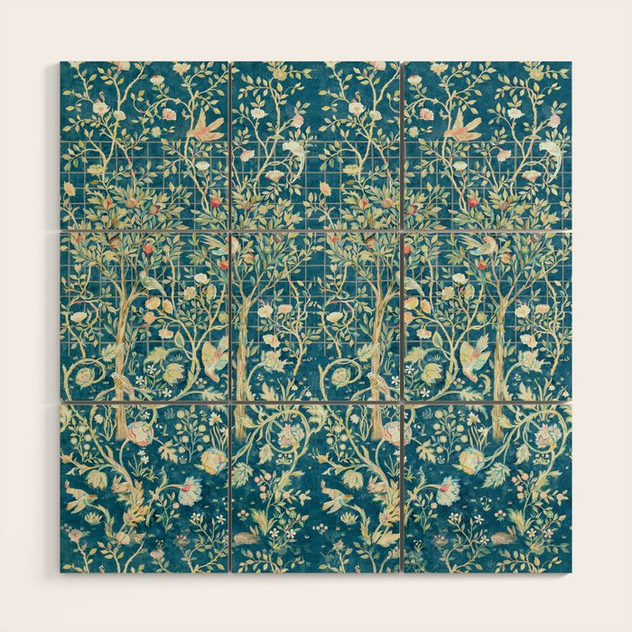 William Morris Melsetter Trellis Dark Blue  Wood Wall Art Gallery Image 1