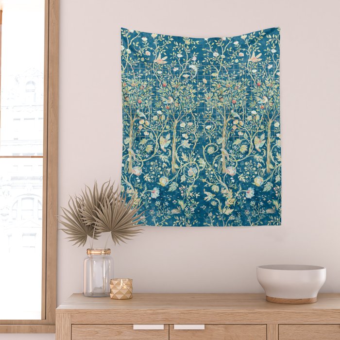 William Morris Melsetter Trellis Dark Blue  Wall Tapestry Gallery Image 2