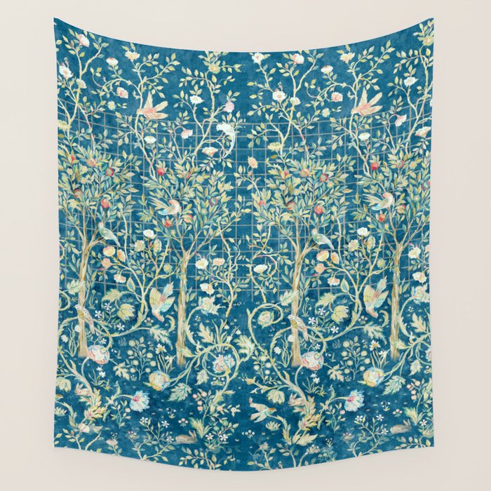 William Morris Melsetter Trellis Dark Blue  Wall Tapestry Gallery Image 1