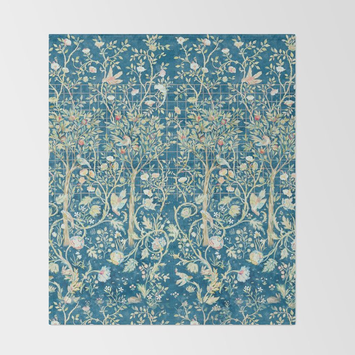 William Morris Melsetter Trellis Dark Blue  Throw Blanket Gallery Image 2
