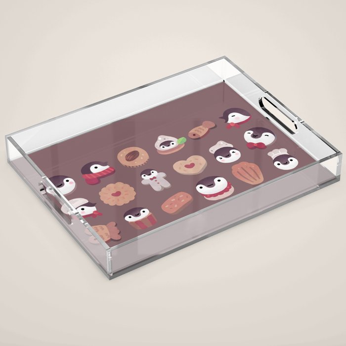 Cookie & cream & penguin - brown  pattern Acrylic Tray Gallery Image 1