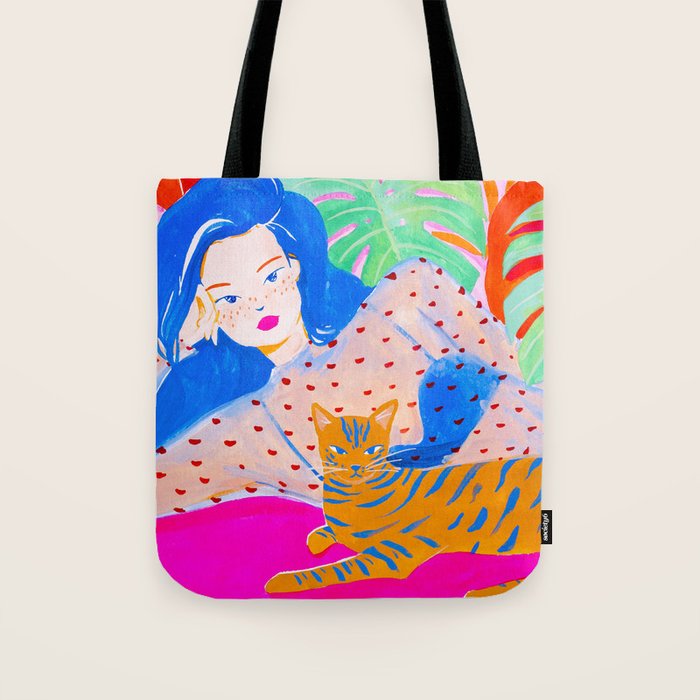 Relaxing with Cat Tote Bag Gallery Image 1