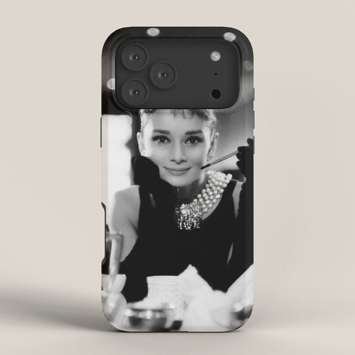 Audrey Hepburn, Tiara, Jewelry, Black and White Wall Art iPhone Case Gallery Image 4