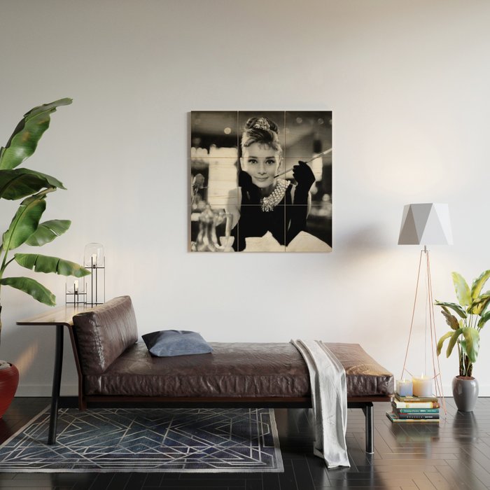 Audrey Hepburn, Tiara, Jewelry, Black and White Wall Art Wood Wall Art Gallery Image 2