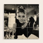 Audrey Hepburn, Tiara, Jewelry, Black and White Wall Art Wood Wall Art Gallery Image 1