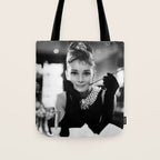 Audrey Hepburn, Tiara, Jewelry, Black and White Wall Art Tote Bag Gallery Image 1