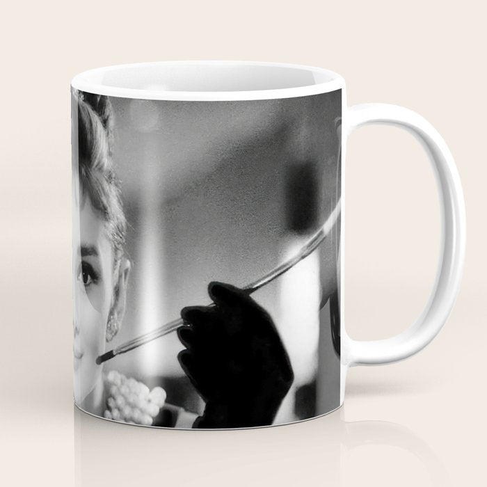 Audrey Hepburn, Tiara, Jewelry, Black and White Wall Art Coffee Mug Gallery Image 1