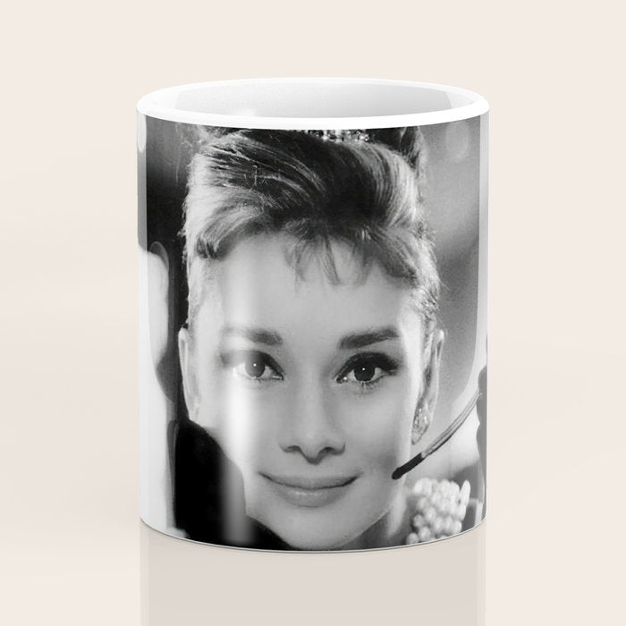 Audrey Hepburn, Tiara, Jewelry, Black and White Wall Art Coffee Mug Gallery Image 4