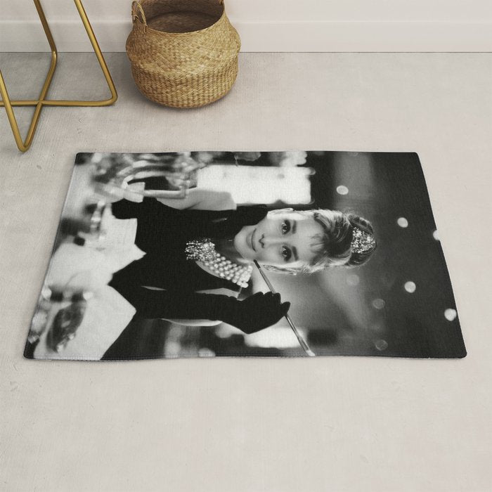 Audrey Hepburn, Tiara, Jewelry, Black and White Wall Art Rug Gallery Image 1