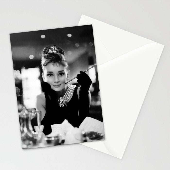 Audrey Hepburn, Tiara, Jewelry, Black and White Wall Art Stationery Card Gallery Image 2