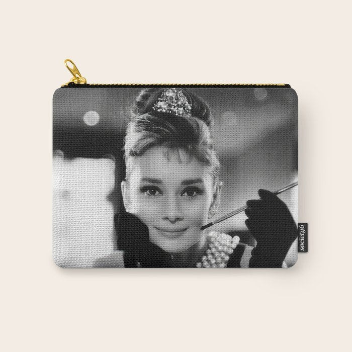 Audrey Hepburn, Tiara, Jewelry, Black and White Wall Art Carry All Pouch Gallery Image 1