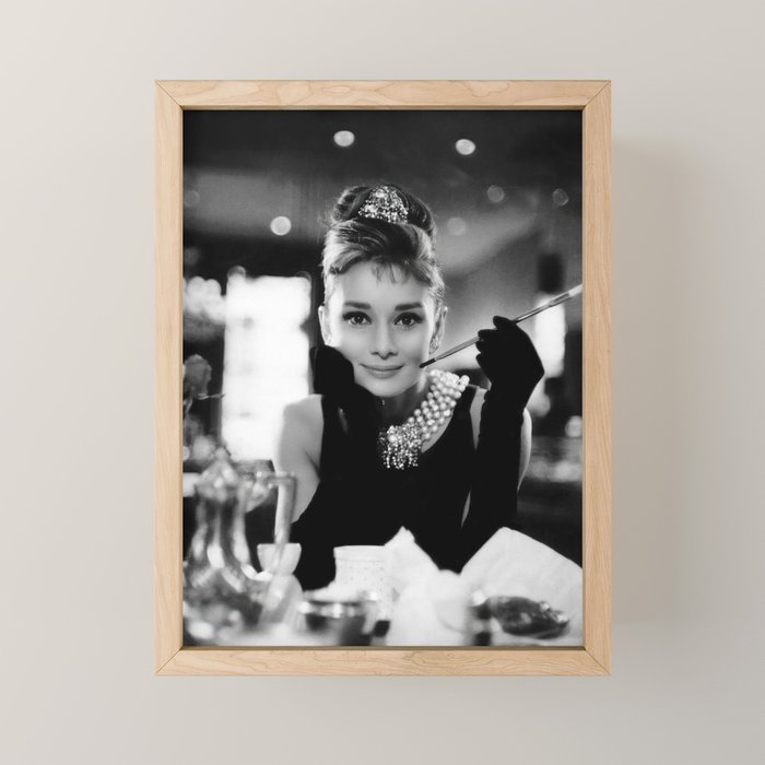 Audrey Hepburn, Tiara, Jewelry, Black and White Wall Art Mini Art Print Gallery Image 1