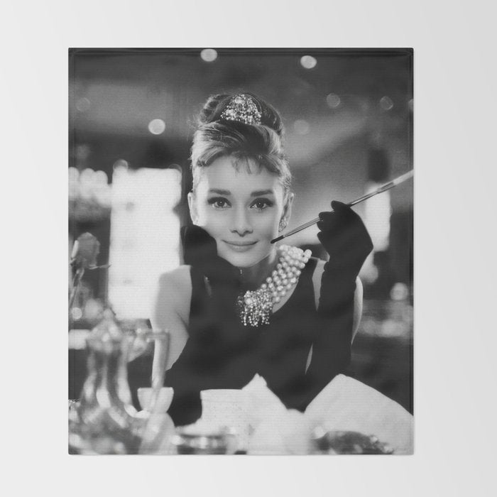 Audrey Hepburn, Tiara, Jewelry, Black and White Wall Art Throw Blanket Gallery Image 2
