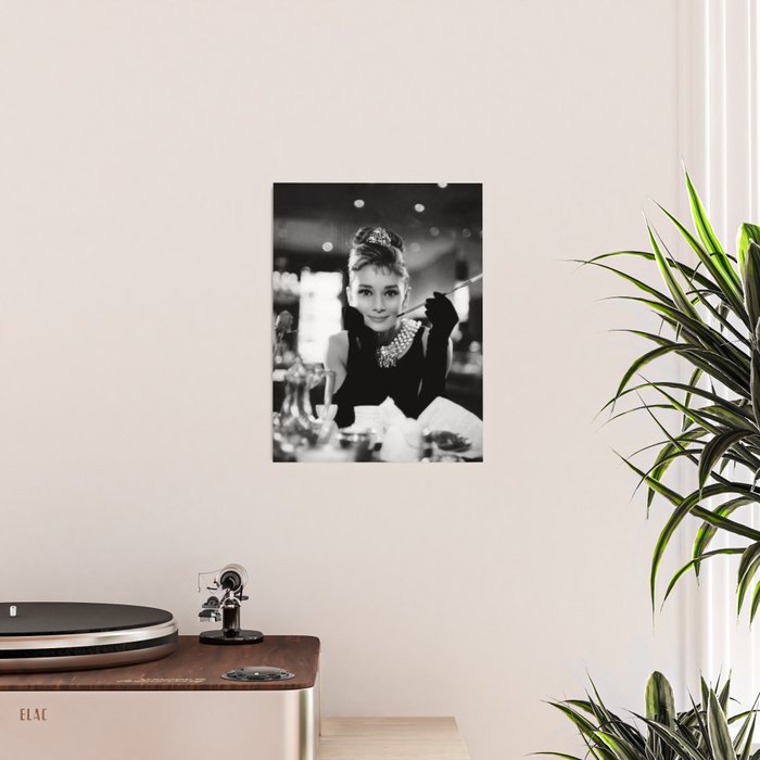 Audrey Hepburn, Tiara, Jewelry, Black and White Wall Art Poster Gallery Image 2