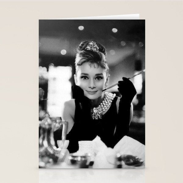 Audrey Hepburn, Tiara, Jewelry, Black and White Wall Art Stationery Card Gallery Image 2