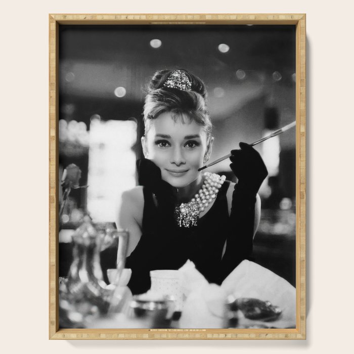 Audrey Hepburn, Tiara, Jewelry, Black and White Wall Art Serving Tray Gallery Image 1