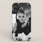 Audrey Hepburn, Tiara, Jewelry, Black and White Wall Art iPhone Case Gallery Image 1