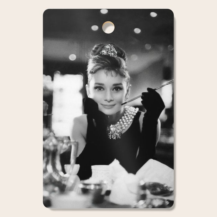 Audrey Hepburn, Tiara, Jewelry, Black and White Wall Art Cutting Board Gallery Image 1