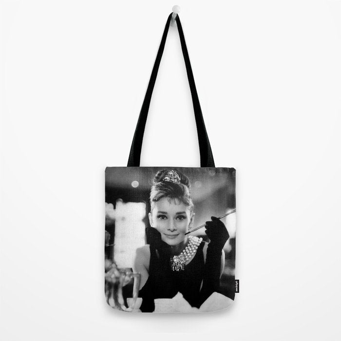 Audrey Hepburn, Tiara, Jewelry, Black and White Wall Art Tote Bag Gallery Image 2