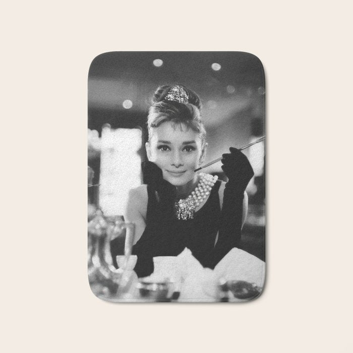 Audrey Hepburn, Tiara, Jewelry, Black and White Wall Art Bath Mat Gallery Image 1