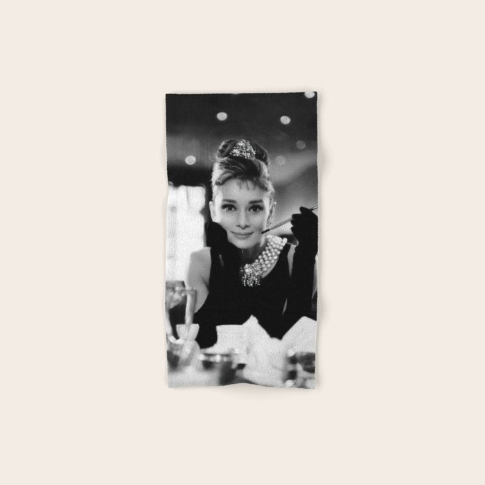 Audrey Hepburn, Tiara, Jewelry, Black and White Wall Art Bath Towel Gallery Image 1