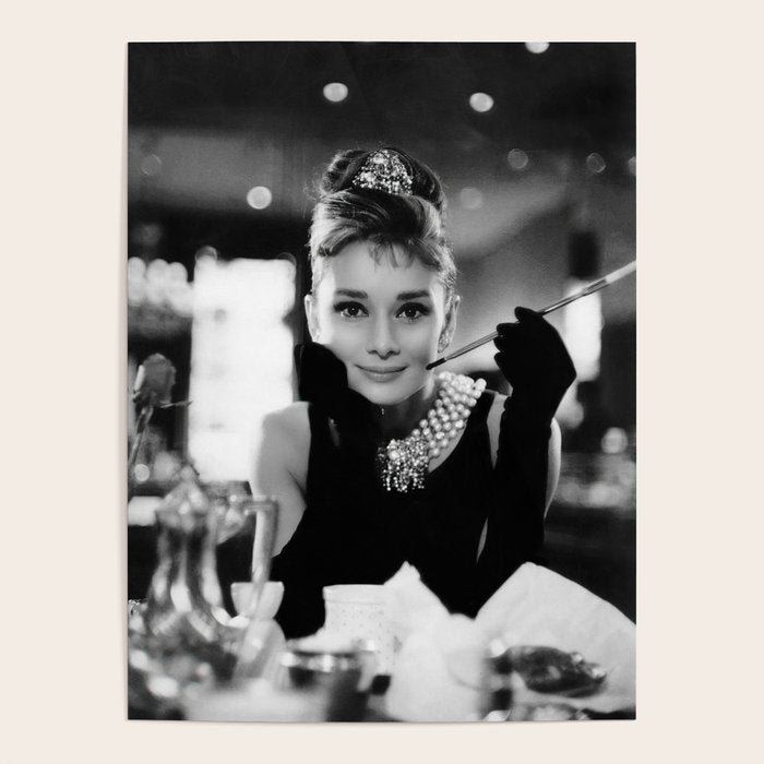 Audrey Hepburn, Tiara, Jewelry, Black and White Wall Art Poster Gallery Image 1